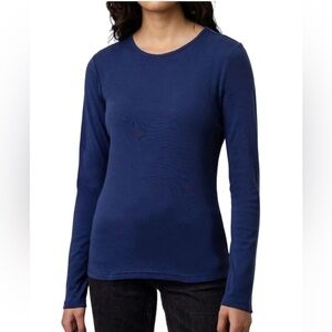 Company by Ellen Tracy Cotton Blend Boat Neck Long Sleeves Tee Grey